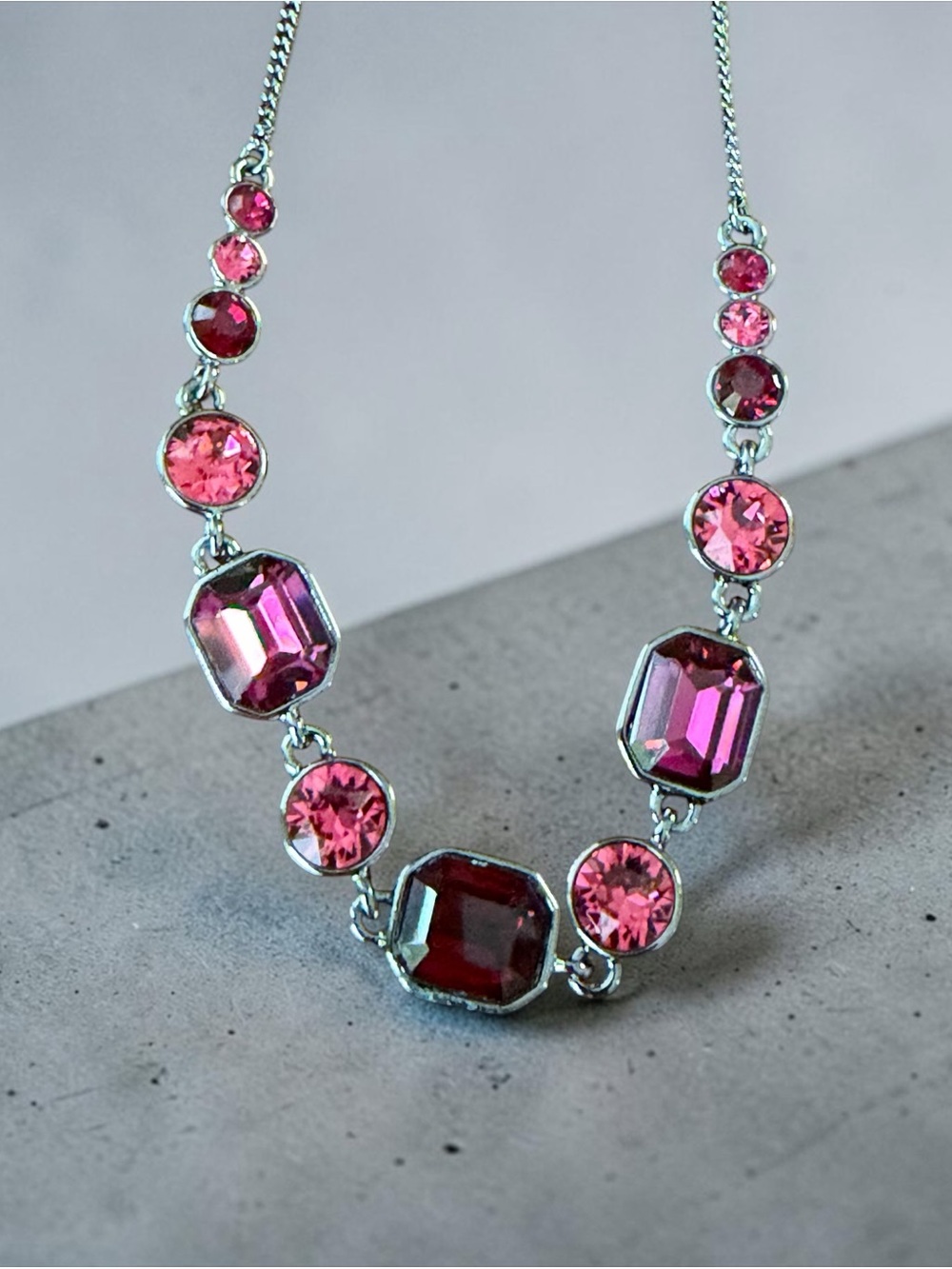 Vintage Givenchy Gunmetal Red & Pink Crystal Statement Necklace - Picture 9 of 10